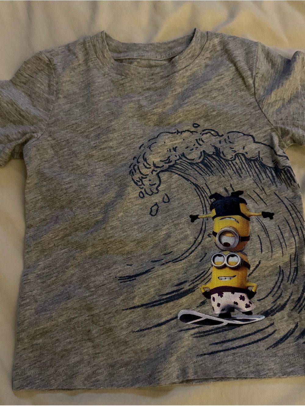 Gymboree Gray Tee with Yellow Minions Surfing Graphic